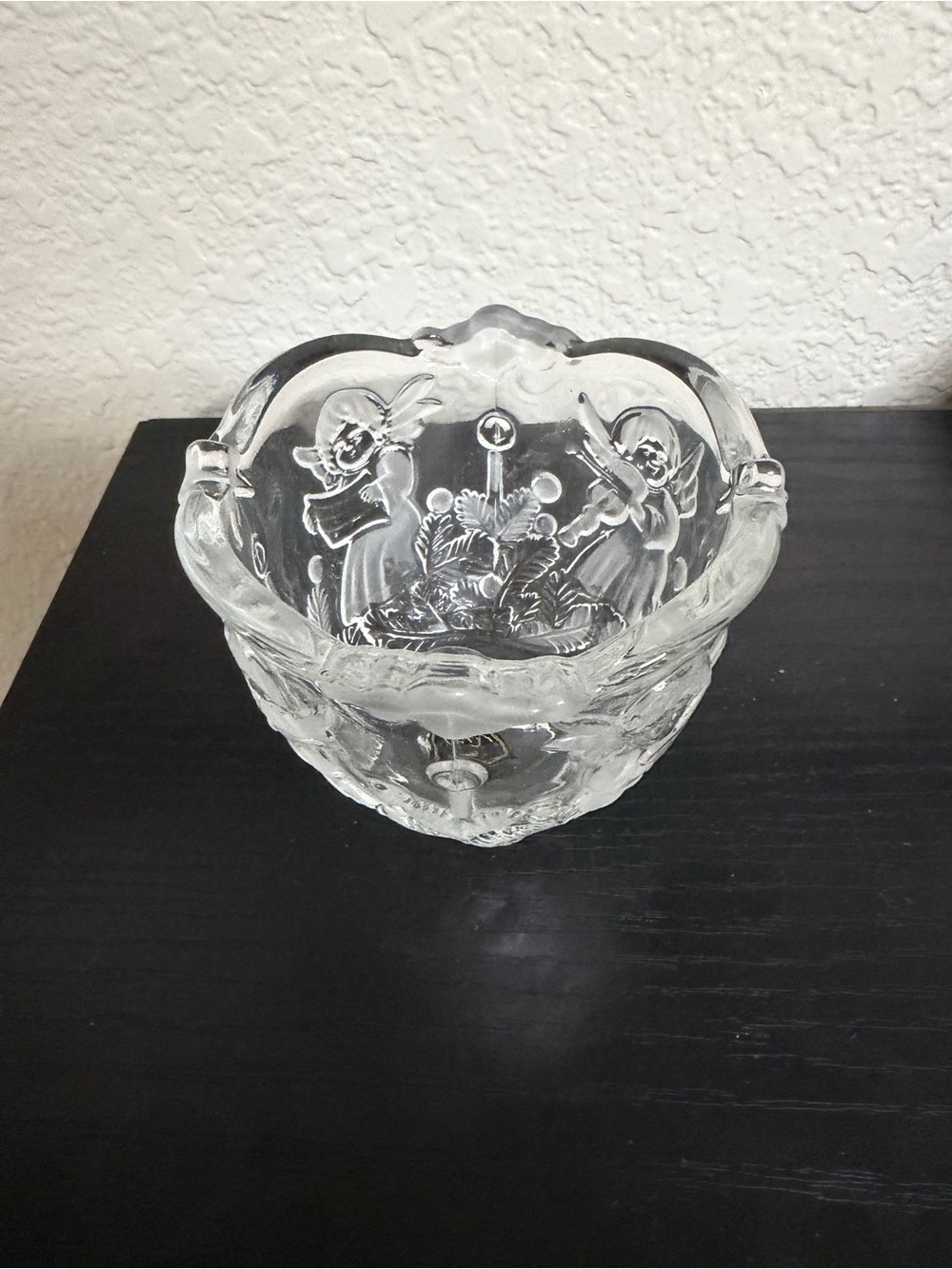 Vintage Mikasa Germany Holiday Lights Clear Frosted Glass Angel Candle Holder